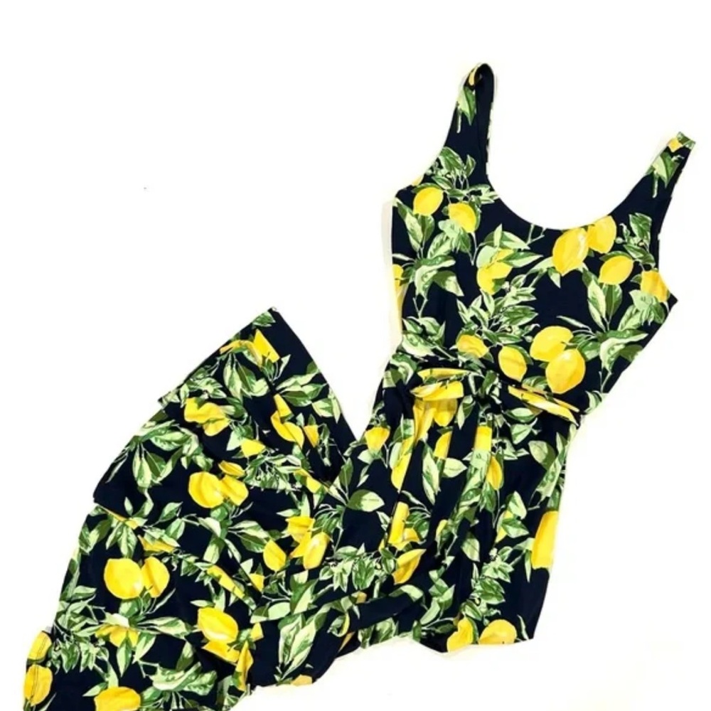 Loft Navy Blue lemons midi dress -M - Picture 3 of 7